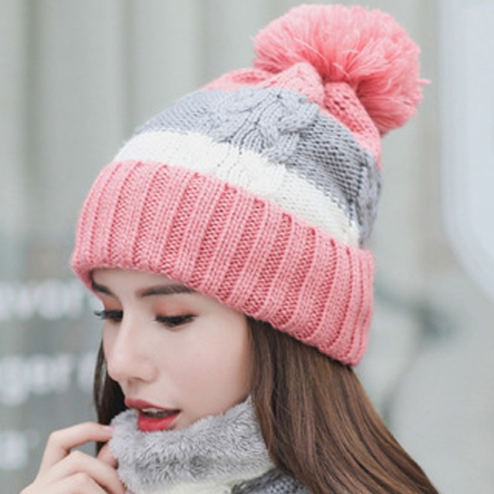 Winter Colorful Knit Pom Pom Hat with Neck Gaiter - Picture 3 of 6